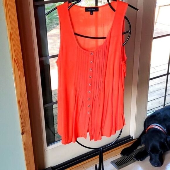 Karen Kane Buttoned Pleated Orange Sleeveless Tank Sz. L Tunic - Picture 1 of 9